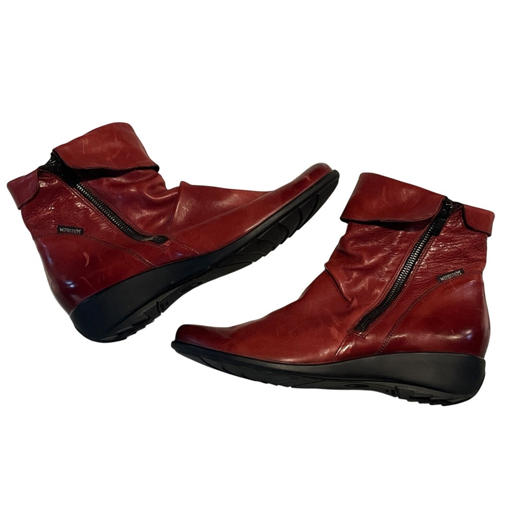 Mephisto Seddy Air Jet Leather Booties Size 8 Red Burgundy Ankle Zip Convertible